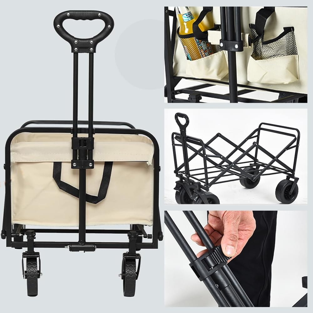 Collapsible Camping Wagon Cart with Wheels, Stall Outdoor Trailer, Folding Shopping Trolley, Easy-To-Store Foldable Camp Cart Heavy Duty Beach Wagon Cart for Groceries, Sports image number 3