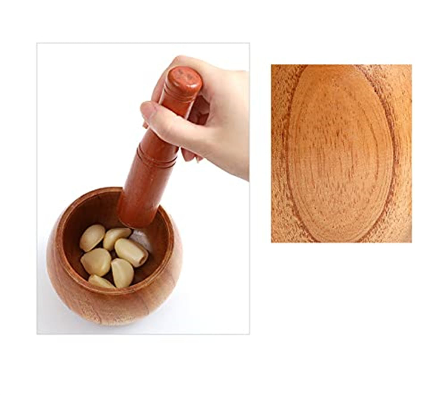 Wood Mortar and Pestle Set, Grinder for Guacamole, Garlic, Pepper - Kitchen Tool with Press, Mincer, Chopper, Crusher image number 3