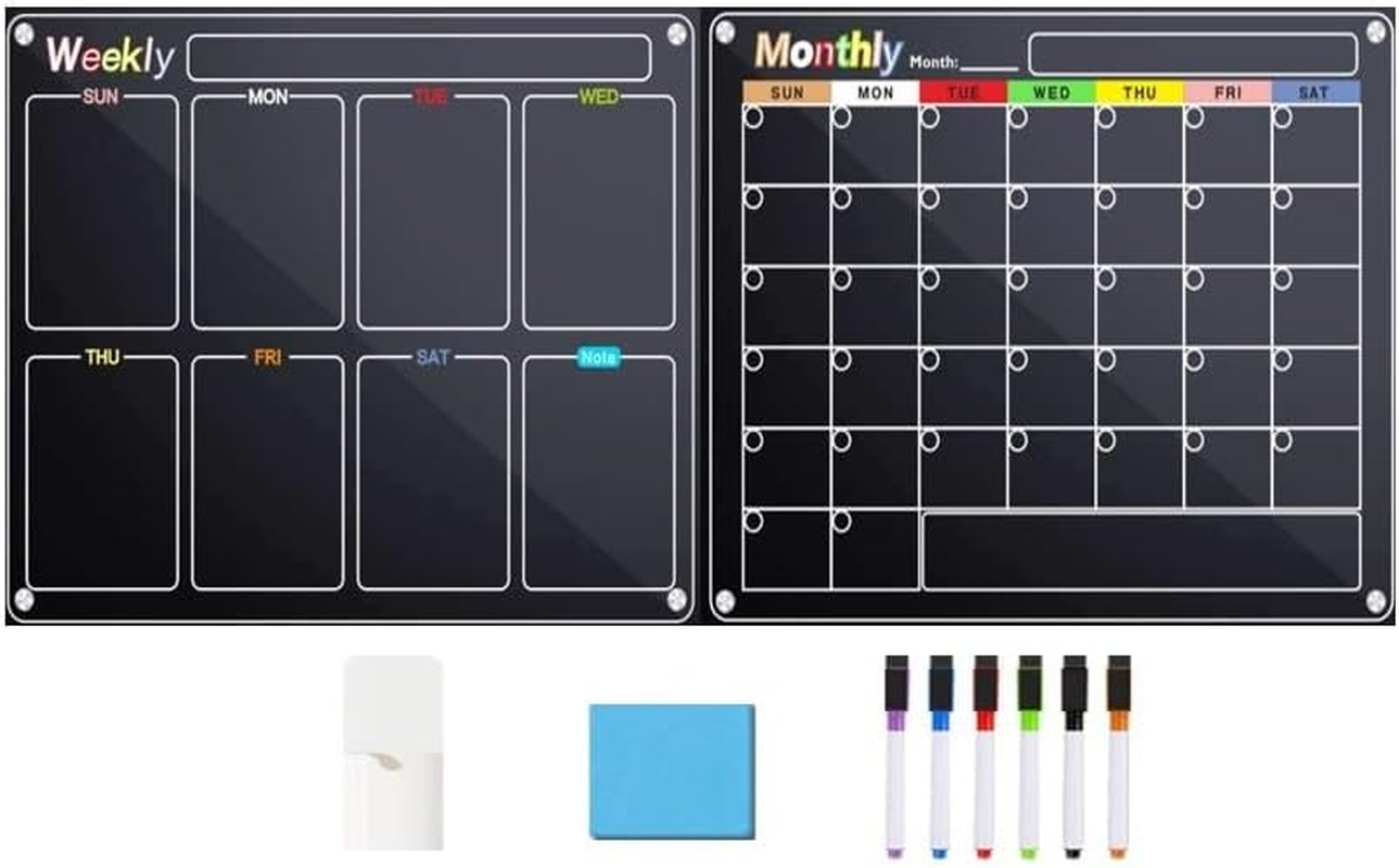 Monthly & Weekly Magnetic Fridge Calendar - 40 * 30 Vertical Organizer - Clear Acrylic Fridge Magnet. a Set of Family Planners with 6 Markers & Fridge Dry Erase Board Organiser. image number 2