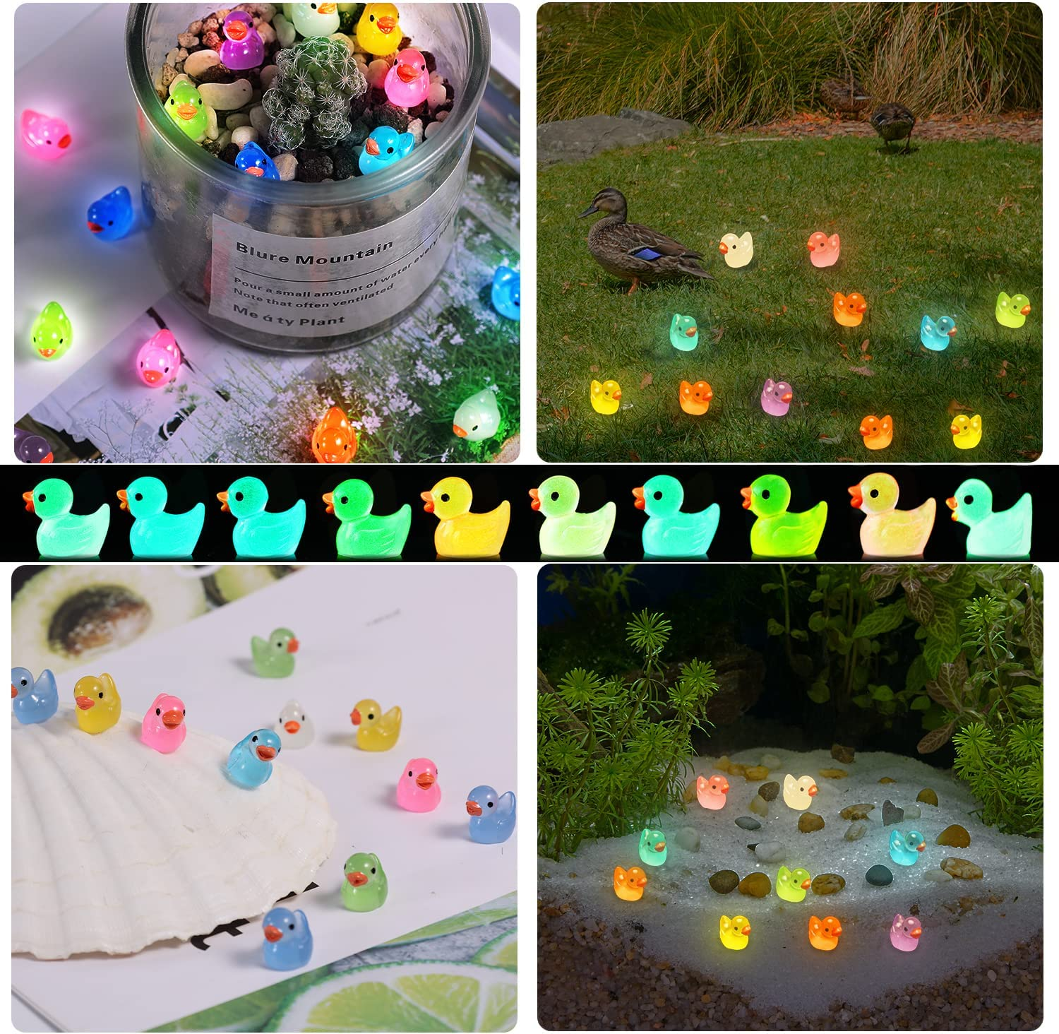 LUTER 100Pcs Mini Luminous Resin Ducks, Tiny Ducks Miniature Figures for Aquarium Garden Landscape Dollhouse Ornament Potted Decorations DIY (Multicolored) image number 1