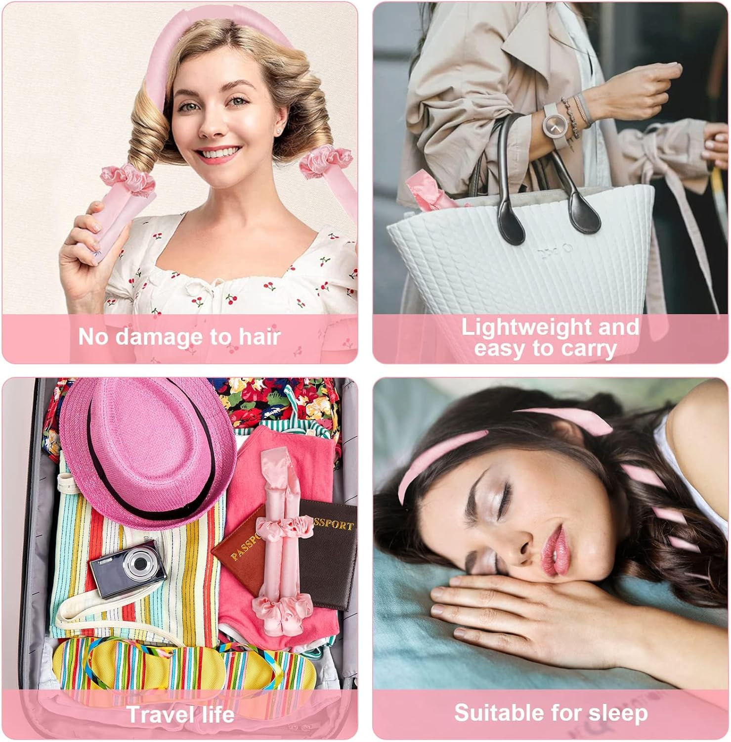 Heatless Curlers Headband, DIY Styling Curling Rod, Soft Sleeping Wave Curls Tools with Flower Patten Elastic Hair Band, No Heat Rollers Rod for Long Medium Hair (Comb) image number 2