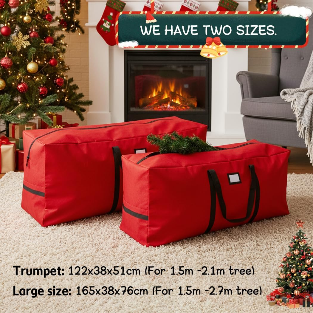 Christmas Tree Storage Bag Fits Artificial Trees up to 9 Feet Waterproof Heavy Duty Xmas Tree Bag Storage Bag Waterproof Zipper & Foldable Holiday Decor Organizer (122 * 38 * 51Cm,Red) image number 2