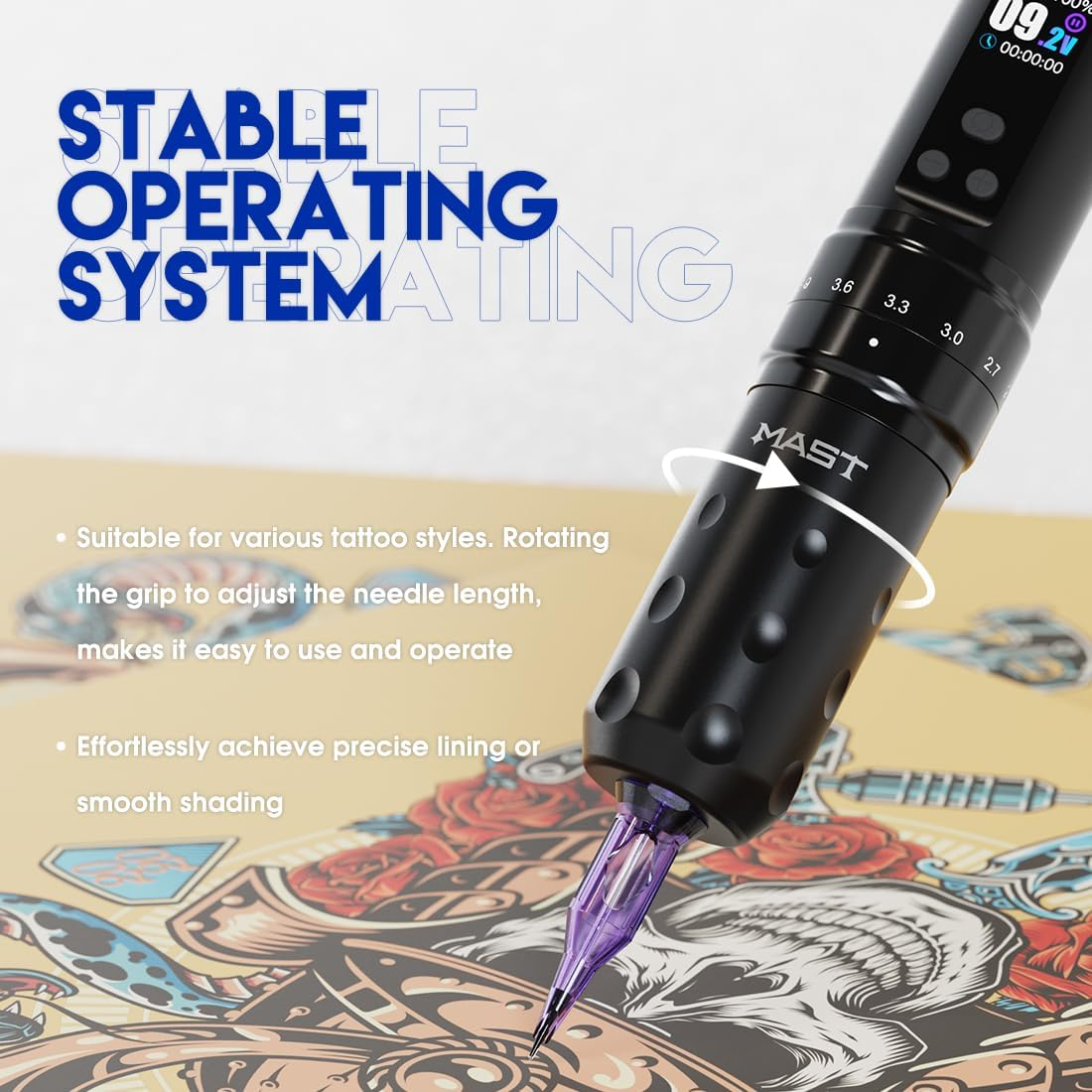 Mast Tattoo Fold2 Pro Wireless Tattoo Gun Rotary Pen Machine, Powerful Motor by Mcore, Smart Display, 7 Strokes Length for Pro Artists (Black) image number 2