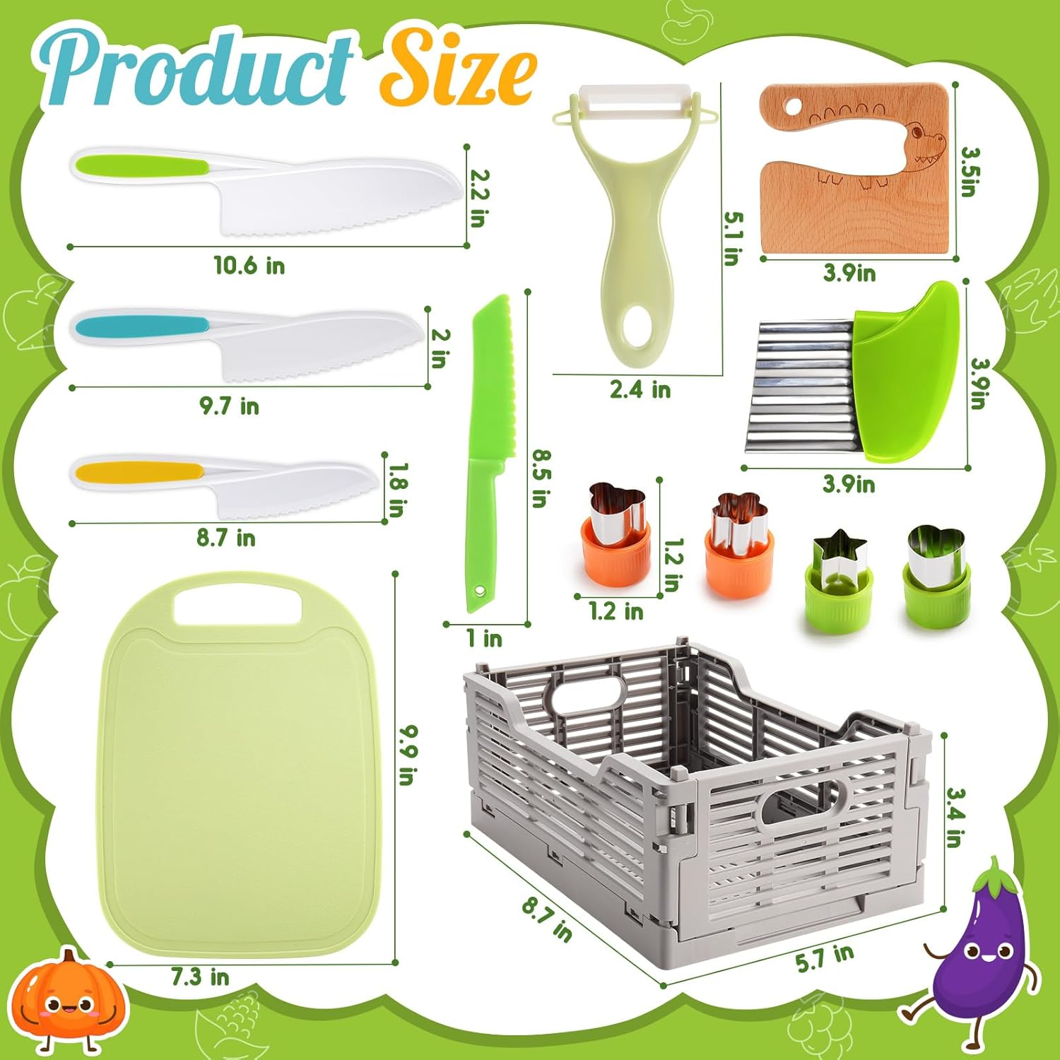 Kids Knife Set for Kids, Vingtank Real Cooking Toys for 3 4 5 6 7 Year Old Girl Boy Gifts Montessori Kitchen Tools for Toddlers Girls Toys Age 3-5 4-6 Cutting Board Safe Knives Birthday Gift Green image number 5