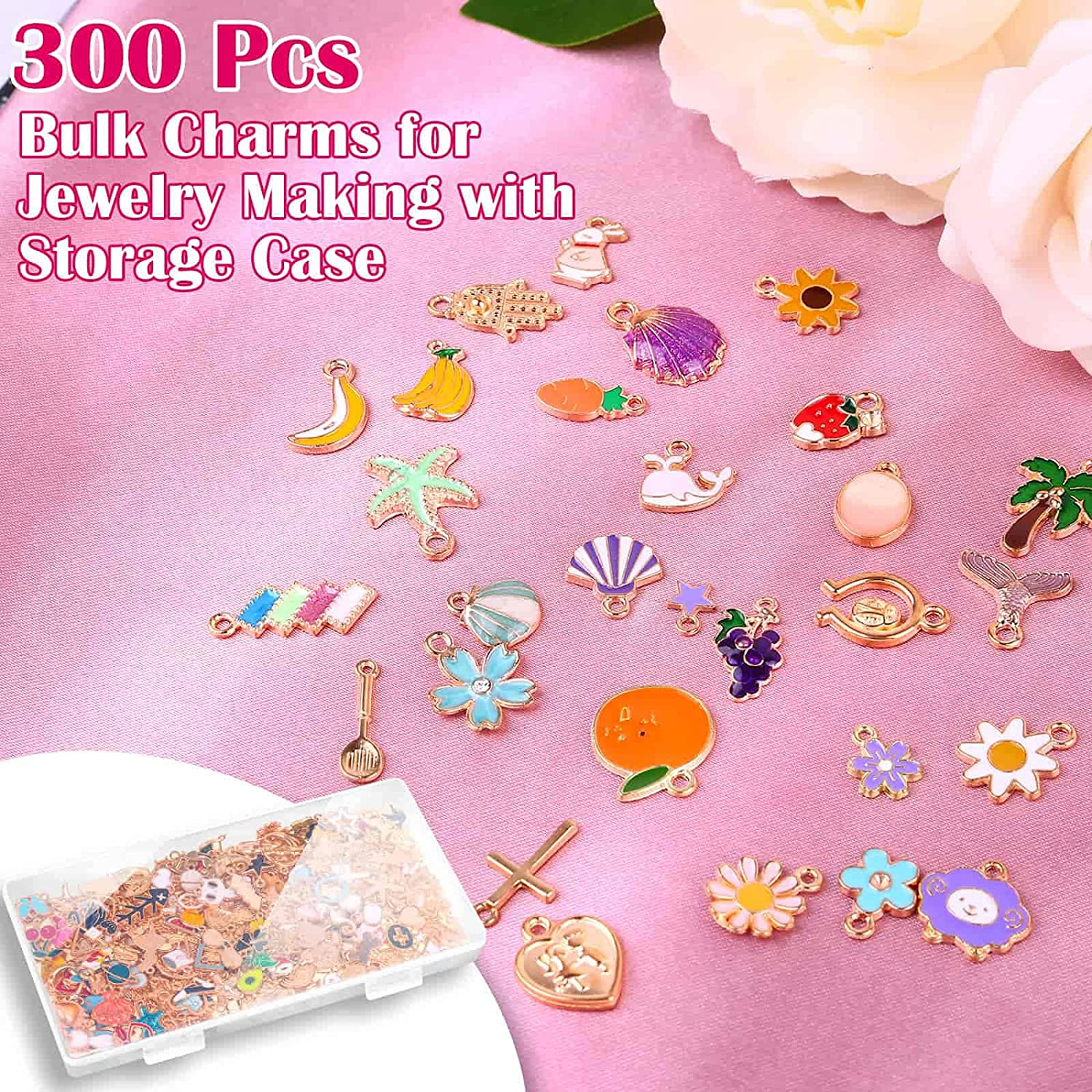 Acejoz 300Pcs Charms for Jewelry Making, Wholesale Bulk Assorted Gold-Plated Enamel Charms Earring Charms for DIY Necklace Bracelet Jewelry Making and Crafting image number 6