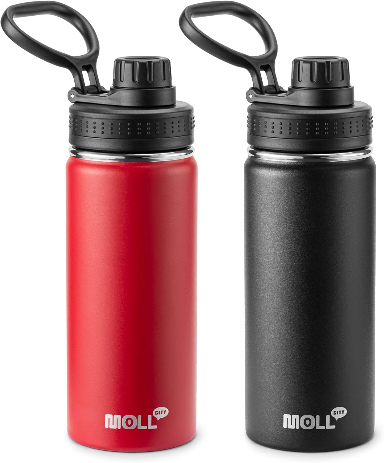 Kids Water Bottle 12 Oz Stainless Steel Insulated Water Bottle Wide Mouth with Leakproof Spout Lid-Sports Flask for Girl and Boy (Canyon Red-Black)
