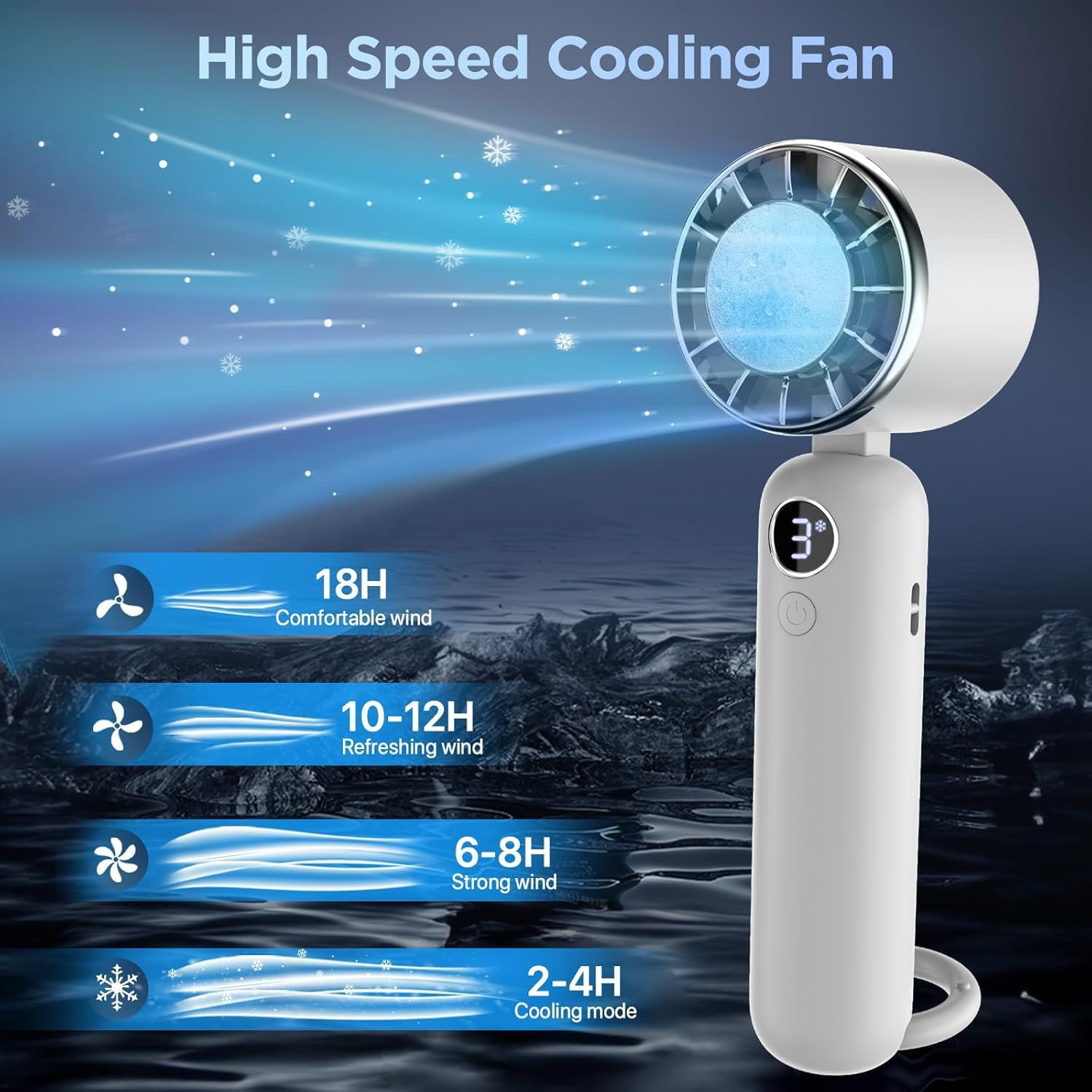 2025 Portable Handheld Fan, Rechargeable Portable Fan, 3 Speeds & Digital Display Small Fan for Travel, 180&deg; Foldable Mini Fan Makeup Fan For - Black image number 4