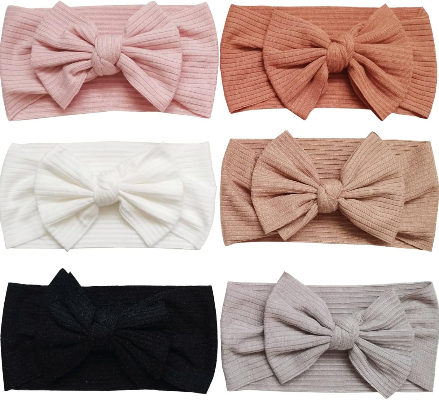 Hjiaruiky Baby Headbands Baby Girls Bows Headband Newborn Bow Handmade Soft Headbands with Bows Hairbands for Infant Toddler Black White Pink (BROWN+BEIGE+PINK)