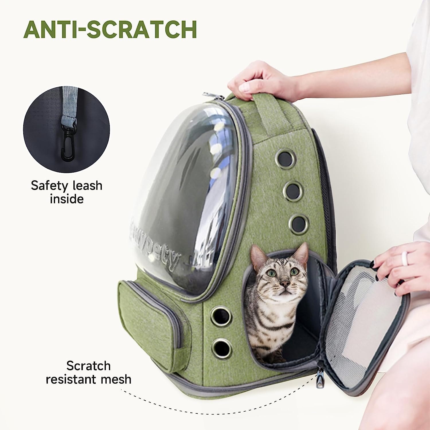 Cat Backpack Carrier, Breathable Cat Carrier Foldable Bubble Backpack for Kitty to Medium Cat Small Dog up to 15Lbs Travel Hiking Transparent Pet Carrier image number 3