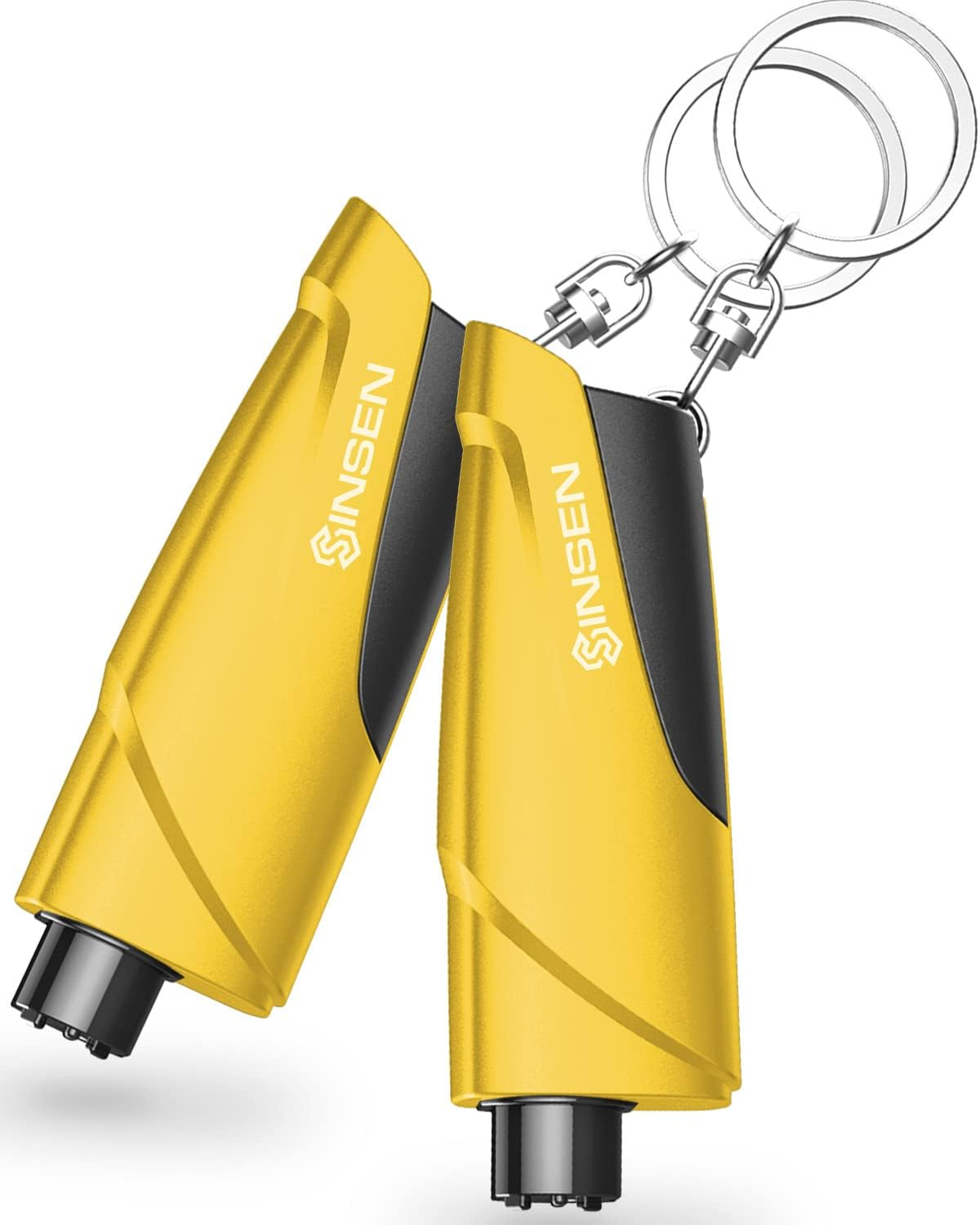 SINSEN Window Breaker Seatbelt Cutter, Car Emergency Safety Keychain, Seat Belt Escape Tool and Glass Hammer, Spring-Loaded for Land and Underwater, 2PCS, Yellow image number 3