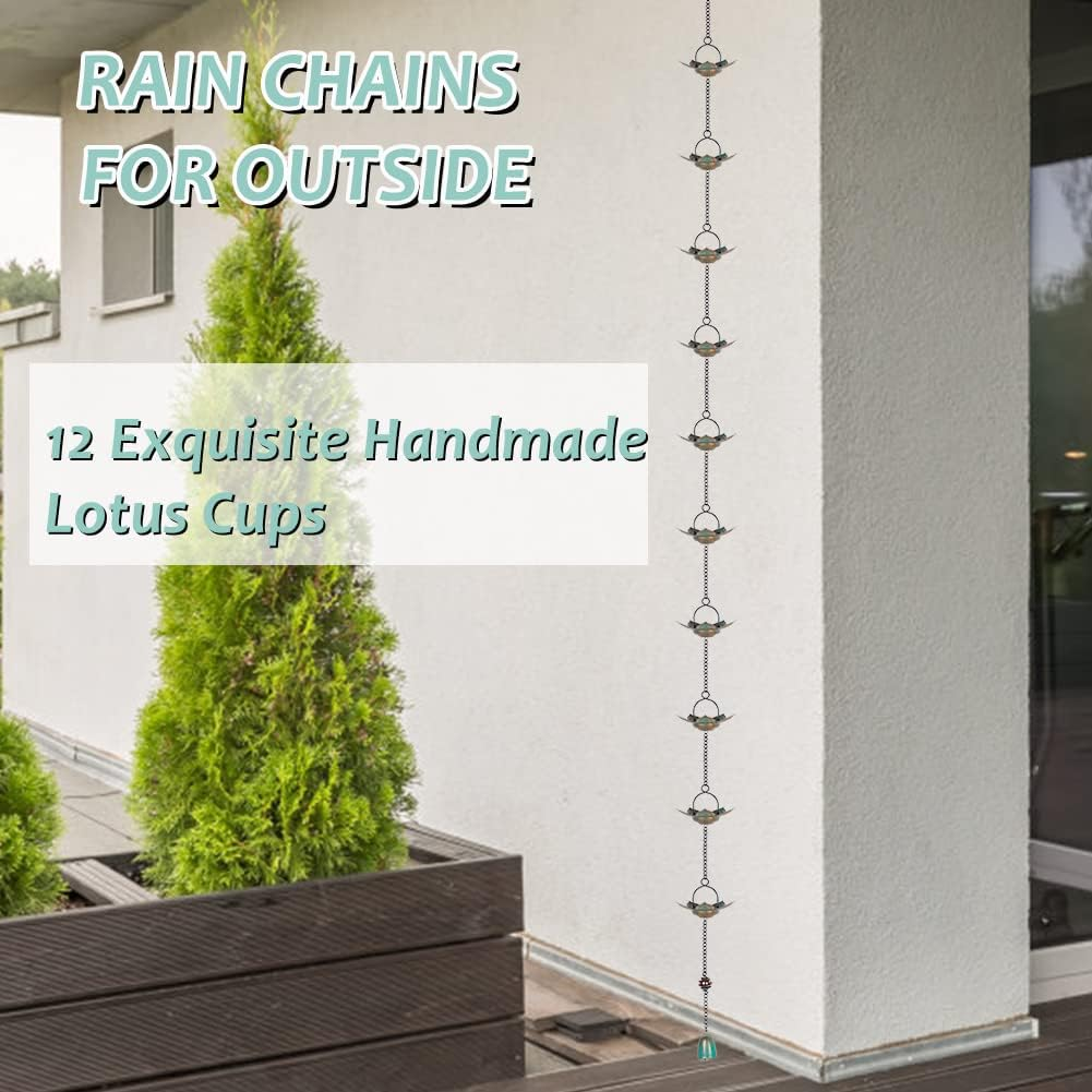 8.3 FT Lotus Rain Chain, Metal Rain Chains for Gutters with 12 Cups, Adjustable Rain Catcher Chain for Eaves Drainage, Replacement for Downspout, Outdoor Decor image number 2
