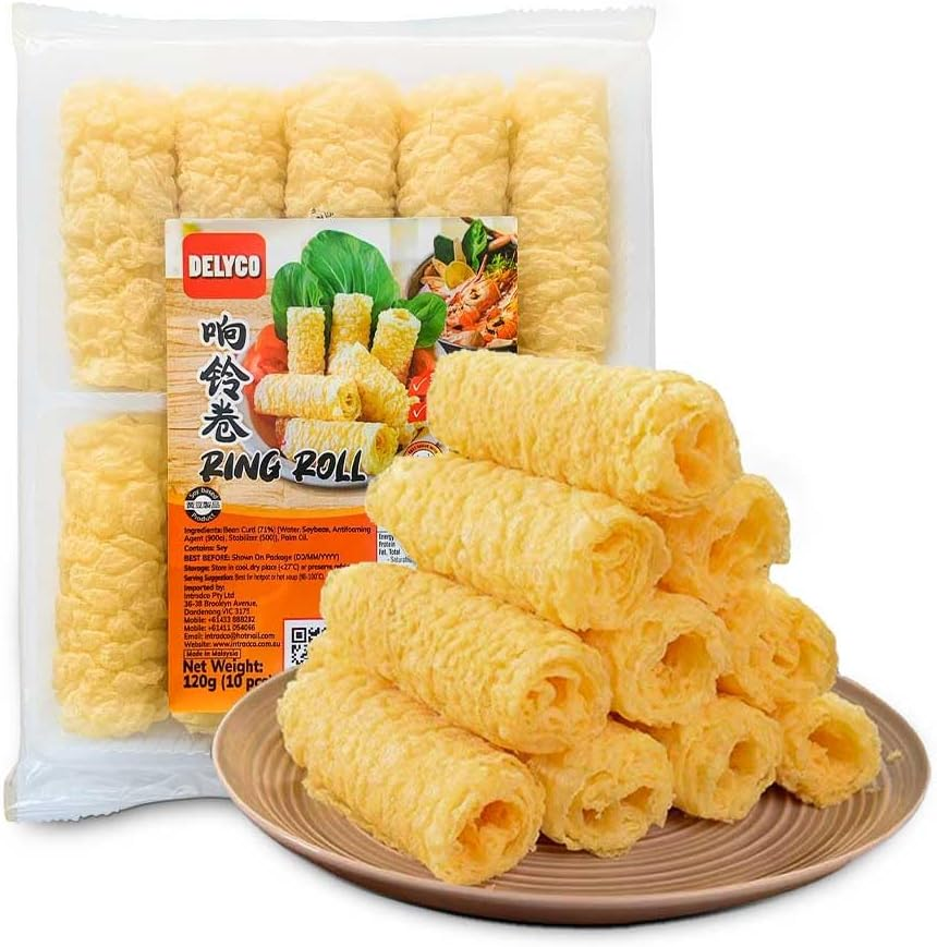 Delyco Dried Tofu Skin Crispy Tofu Skin Rolls Fried Bean Roll Golden Bean Curd Roll for Hot Pot, Soup, Noodle 120G image number 1
