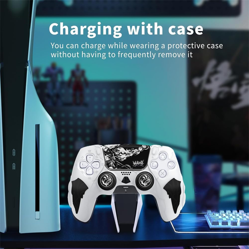 JOWILIN PS5 Controller Cover Case, Anti-Slip Silicone Cover with Thumb Grip Caps, Joystick Protectors and Cover Wrap Sticker, Ergonomic Design for PS5 Controller, Black Myth Wukong (White) image number 2