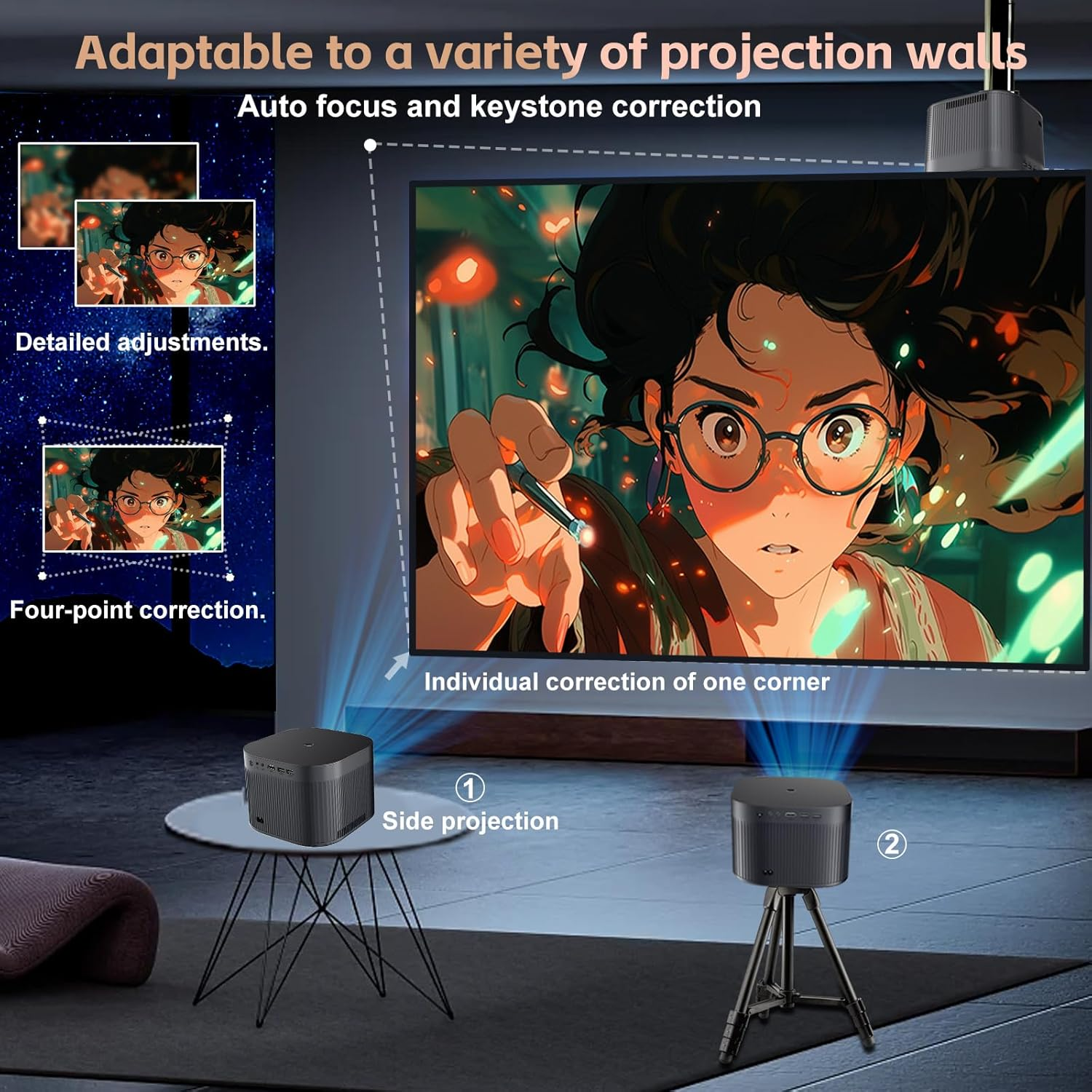 Projector [Android10.0/Latest Upgrade Auto Focus] 4K Projectors with 2.4G/5G Dual Wifi and BT5.3,20000 LUX Native 1080P Full HD Video Projectors,4D/4P Keystone Correction for Homes image number 3