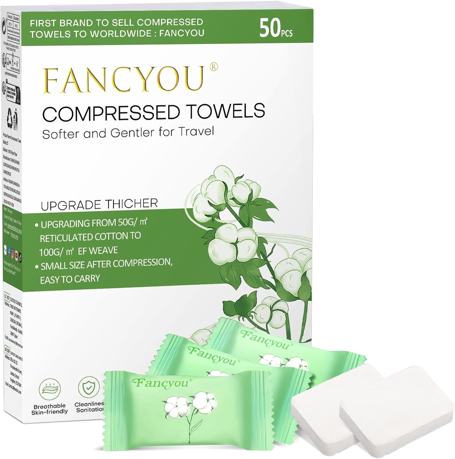 Disposable Towel Tablets 30X23Cm 50 Pcs Individually Wrapped Compressed Facial Tablets Portable Extendable Washcloth Cleasning Towelettes for Personal Beauty (Green)