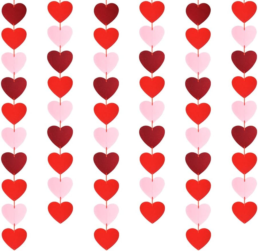 Anniversary Valentines Day Decorations Banner 6 Pack Felt Heart Garland Room Decor Streamer Banner Garland Backdrop Hanging Engagement Wedding Banner Romantic Party Supplies for Home Window Ceiling