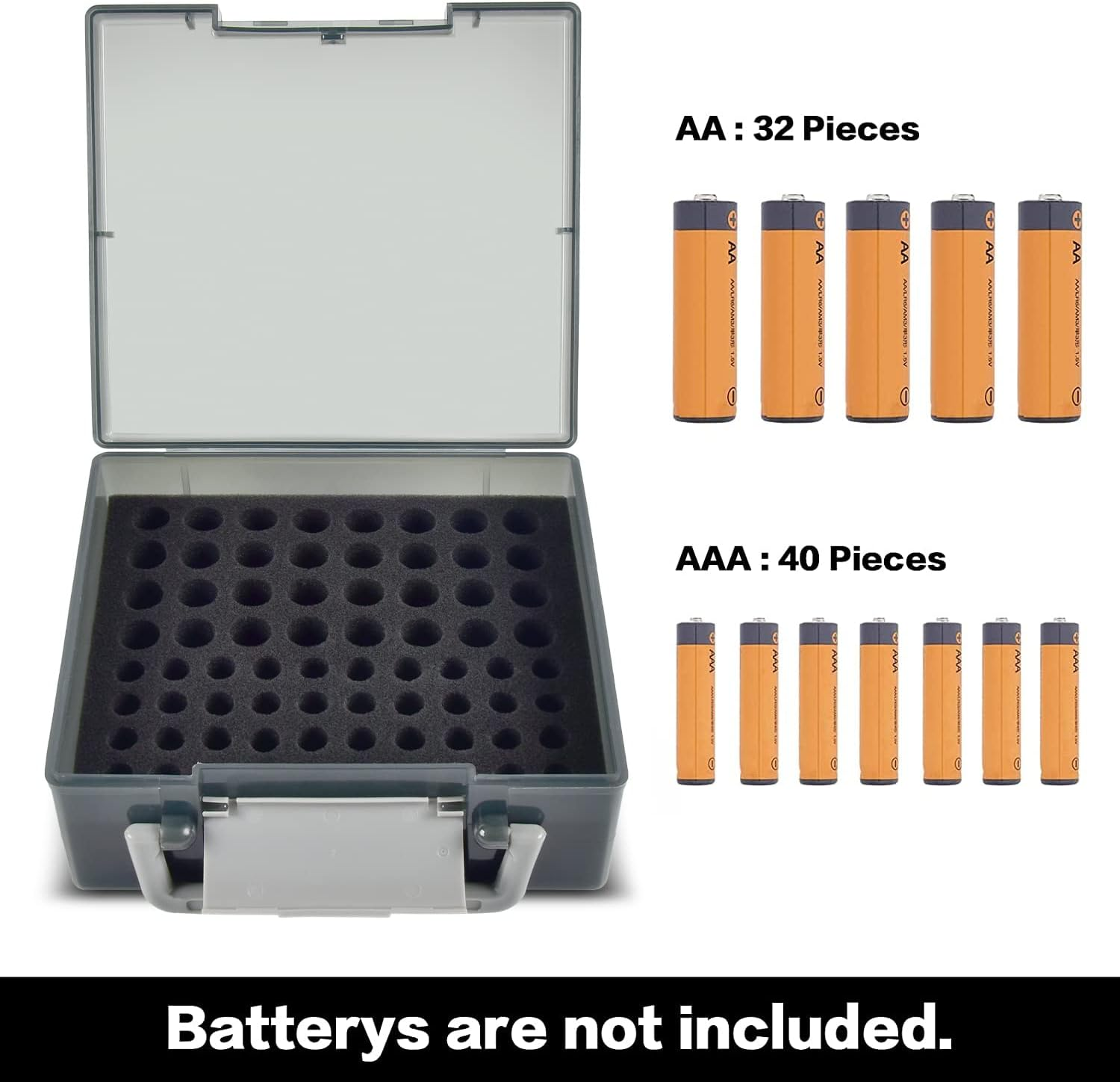 FULLCASE Battery Storage Organizer Holder Holds 72 AA AAA Batteries, Box Cases Garage Container, Home Drawer Organization Dispenser (Case Only) (White) (Gray) - Grey image number 4