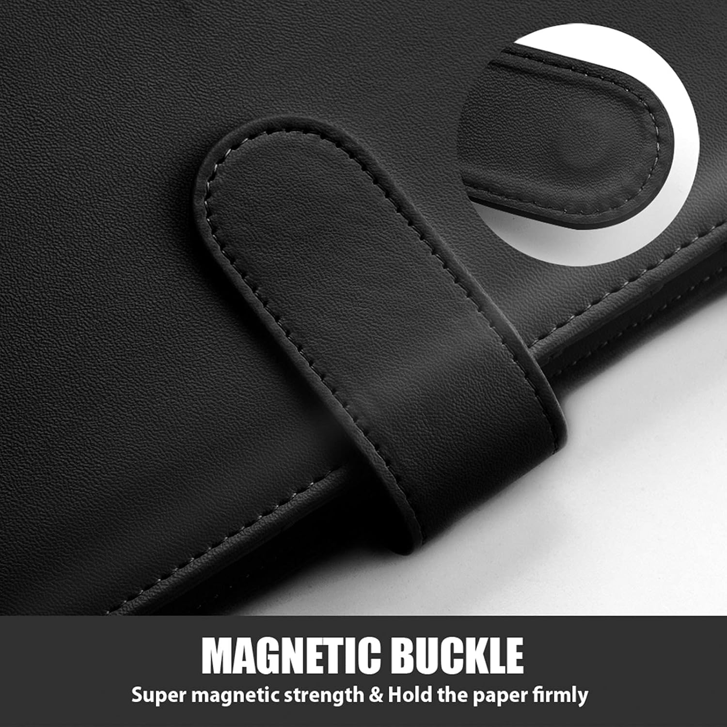 Sooez A5 Binder 6 Ring, Refillable Notebook Planner Cover, Small Leather Organizer Empty Binder for Budget,Journal,Photocard Holder,Recipe Book, Aesthetic Loose Leaf Binder with Magnetic Buckle - Black image number 4