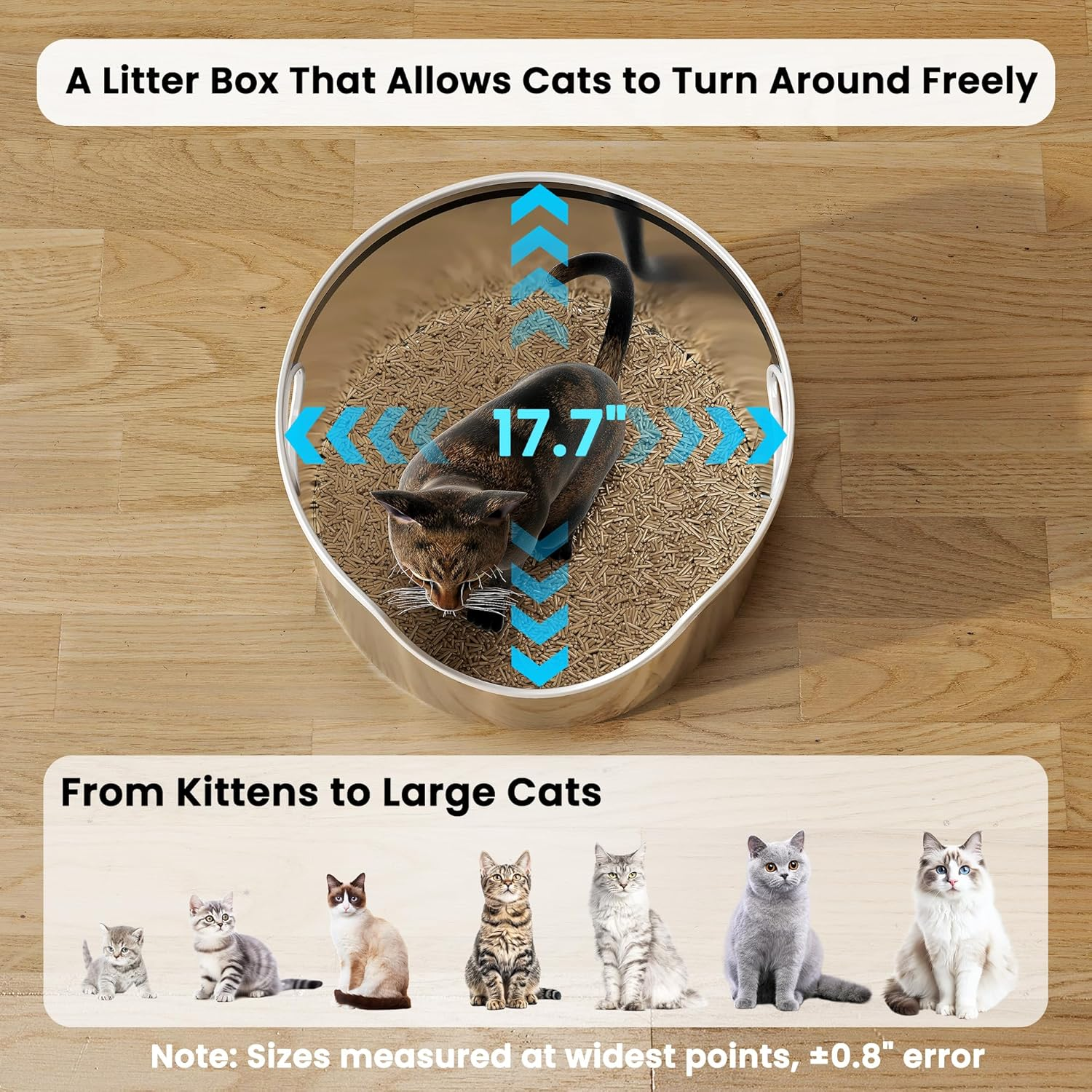Stainless Steel Litter Box Metal with Integrated round for XL/XXL Big and Multi Cats, 31 Cm High Wall High Side, Odor Control, Easy to Clean, Durable, Includes Stainless Steel Scoop image number 3