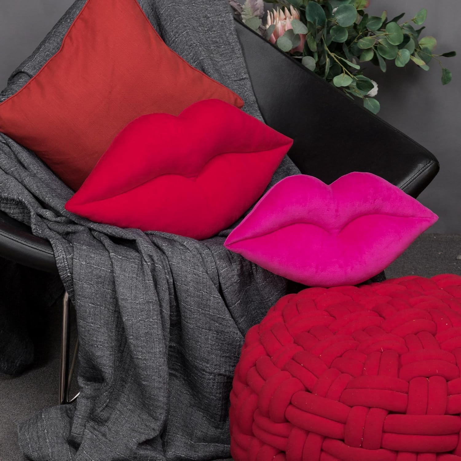 KINGROSE 3D Lip Throw Pillow Cute Decorative Pillows Soft Cushion for Sofa Couch Bed Home Decor Girls 12 X 24 Inches Red image number 4