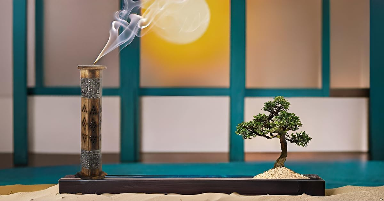 Wooden Incense Stick & Cone Burner Holder Tower Large Organic Eco Friendly Ash Catcher Agarbatti Holder Rustic Style Hand Carved for Meditation Yoga Aromatherapy Home Fragrance Products 12 Inches image number 4