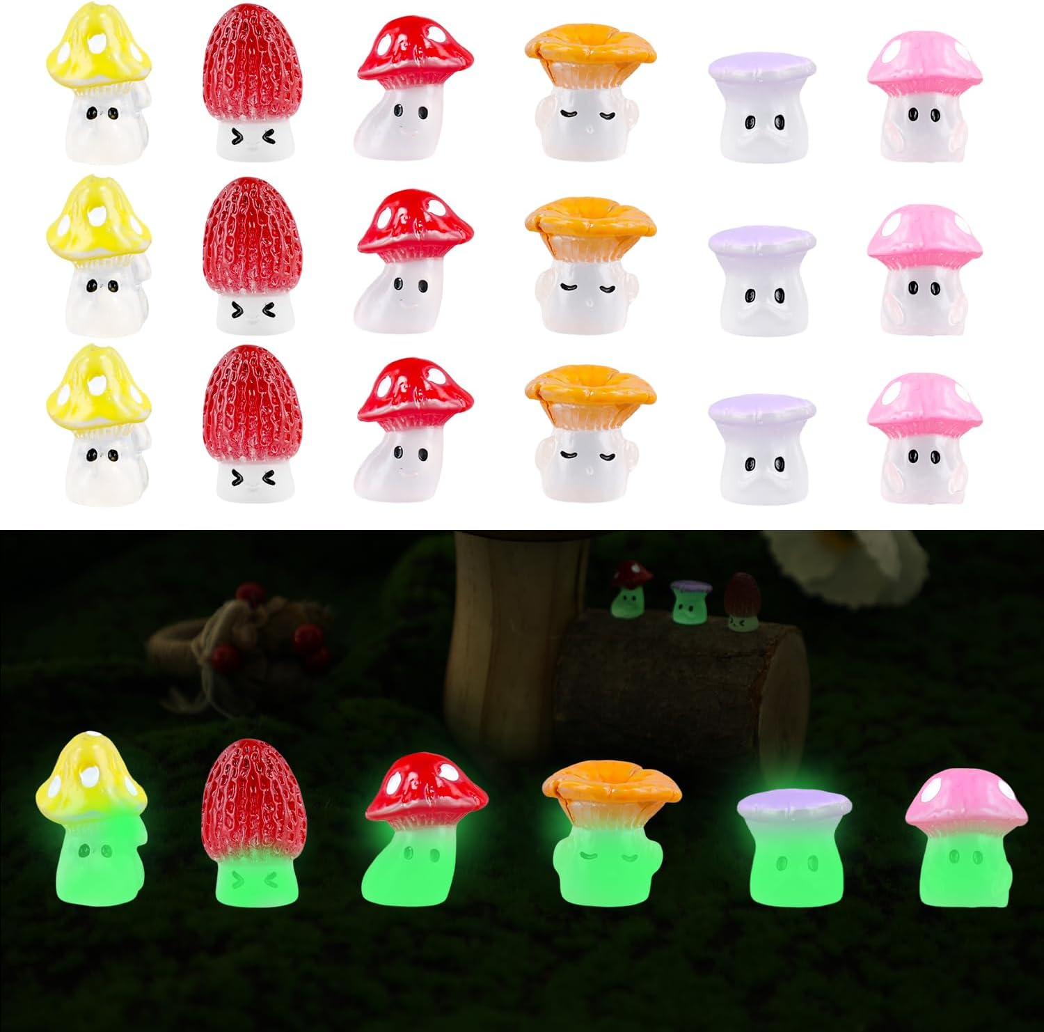 30Pcs Luminous Mini Mushrooms, Cute Tiny Resin Mushrooms Figurines Miniature Mushroom Statue Decor Small Glow Mushroom Decorations for Micro Landscape Patio Garden Craft Home Decoration image number 1