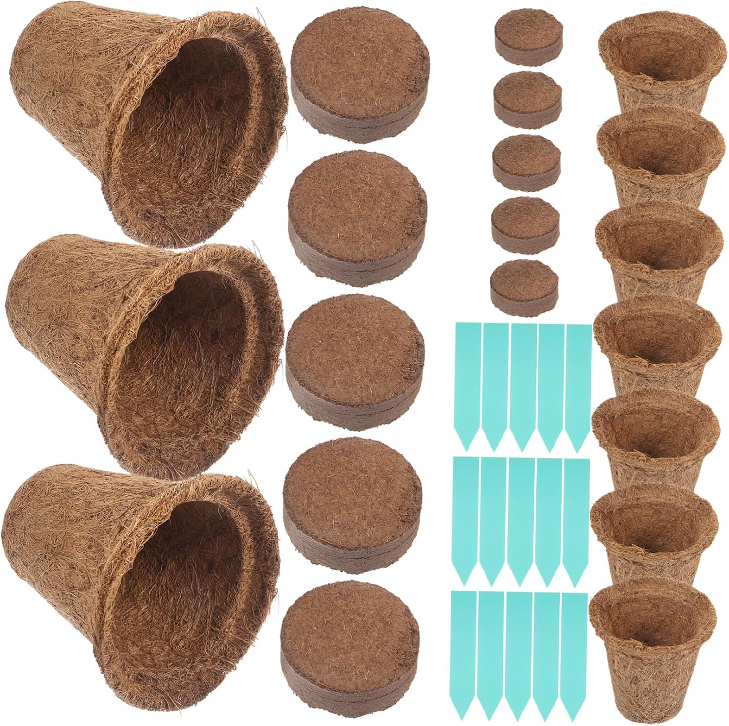 Toddmomy 1Set Coir Plant Nursery Pots Coconut Fiber Cups Nutrient Packs Plant Labels for Easy Transplanting Gardening Supplies image number 2