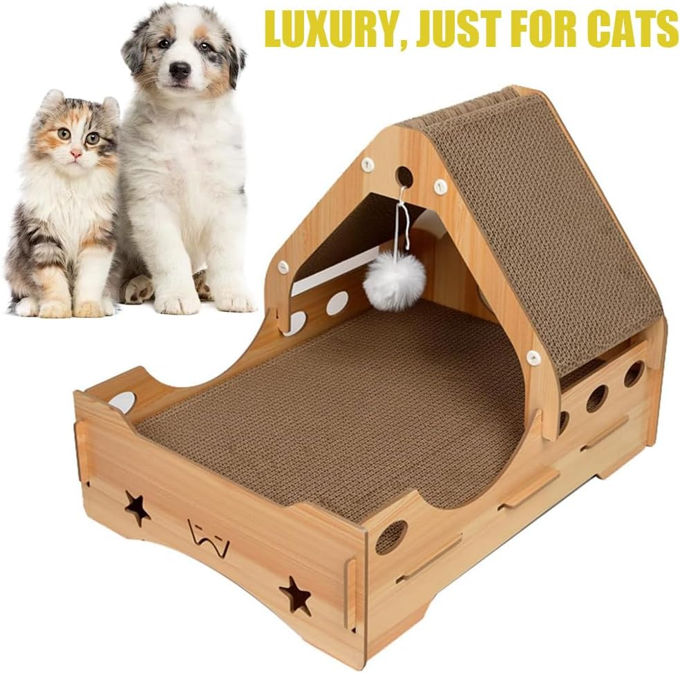 Triangle Cat Claw Sharpener House, Wooden Pet House Suitable for Four Seasons (37 * 50 * 38CM) image number 2