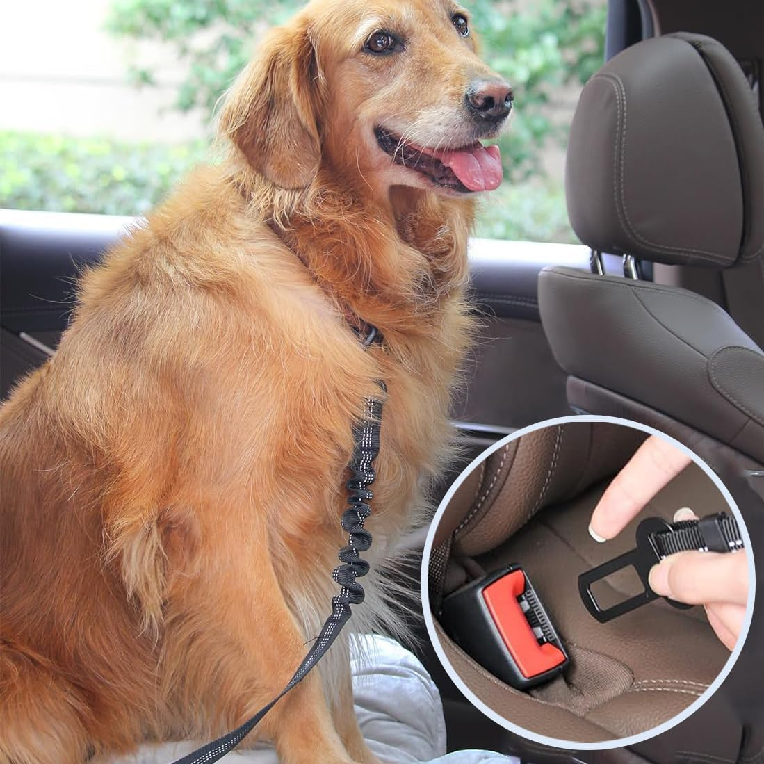 Dog Seat Belts for Cars, Leash Adjustable, Universal Dog Seatbelt for Car Travel, Elastic Buckle Pet Car Harness, Durable Cat Seat Belt with Strong Nylon Buffer-(Black) image number 3