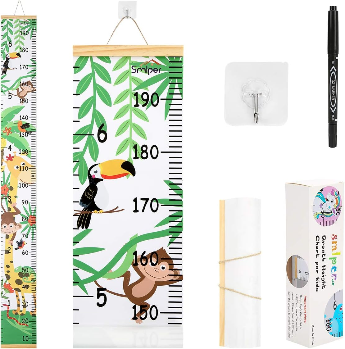 Growth Chart for Kids,Child Height Chart Ruler for Wall,Wood Frame Fabric Canvas Height Measurement Ruler for Kids Nursery Room,Removable Wall Decor 79"X7.9"