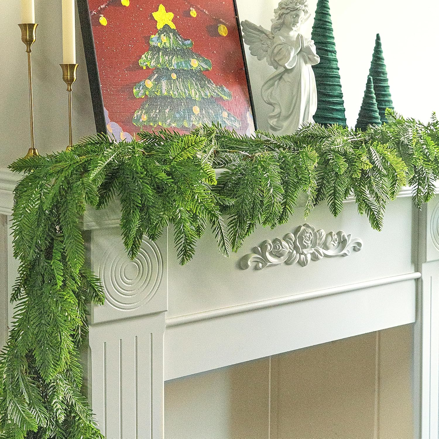 Watayo 6 Ft Christmas Norfolk Pine Garland, 3 Fork Dense Real Touch Pine Garland Ornament, Realistic Artificial Pines Greenery Garlands for Christmas Holiday Mantle Fireplace Table Home Decor image number 1