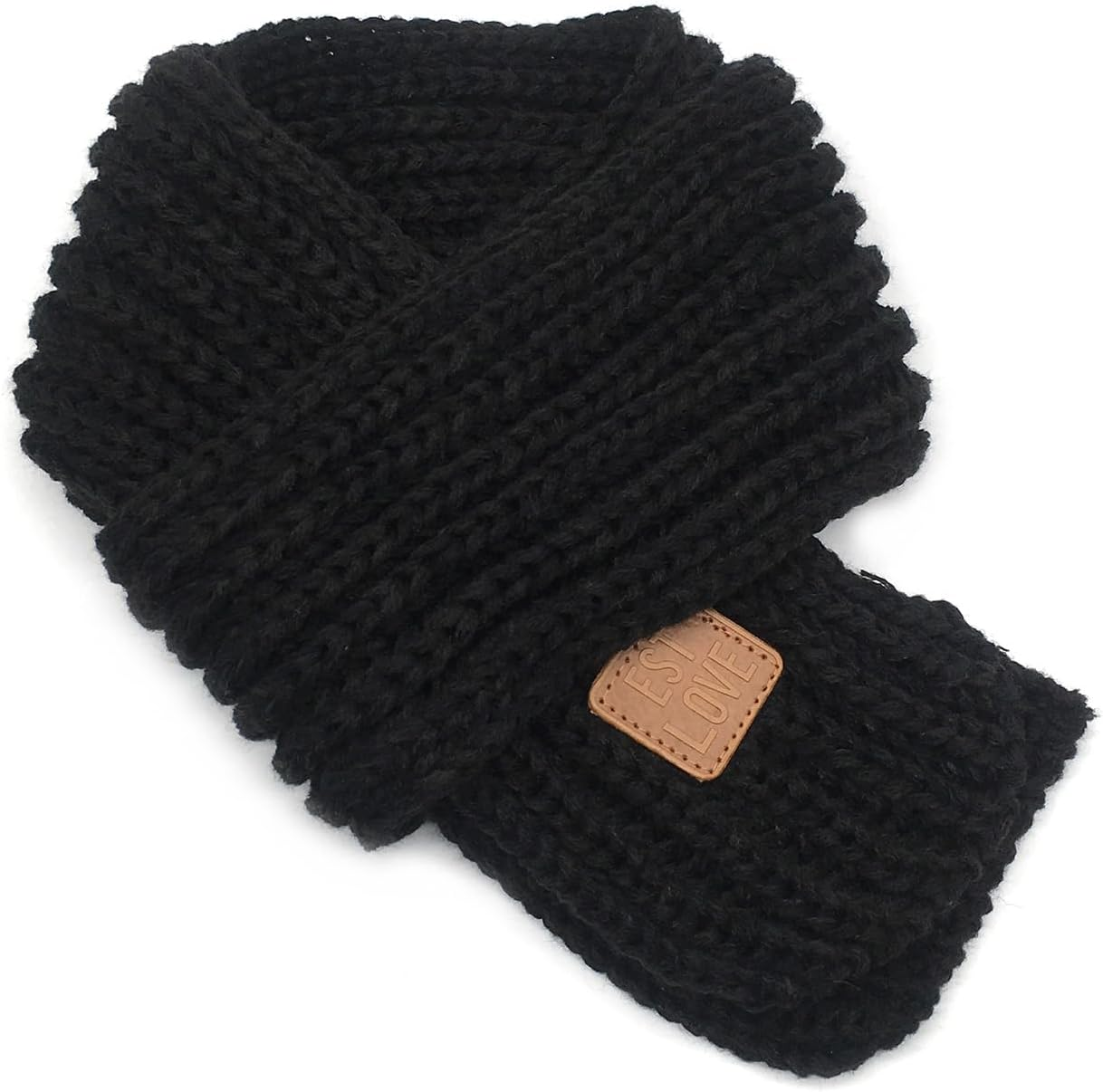 Kids Knit Scarf Winter Fashion Solid Color Toddler Baby Scarves Wrap Neck Warmer - Black image number 4