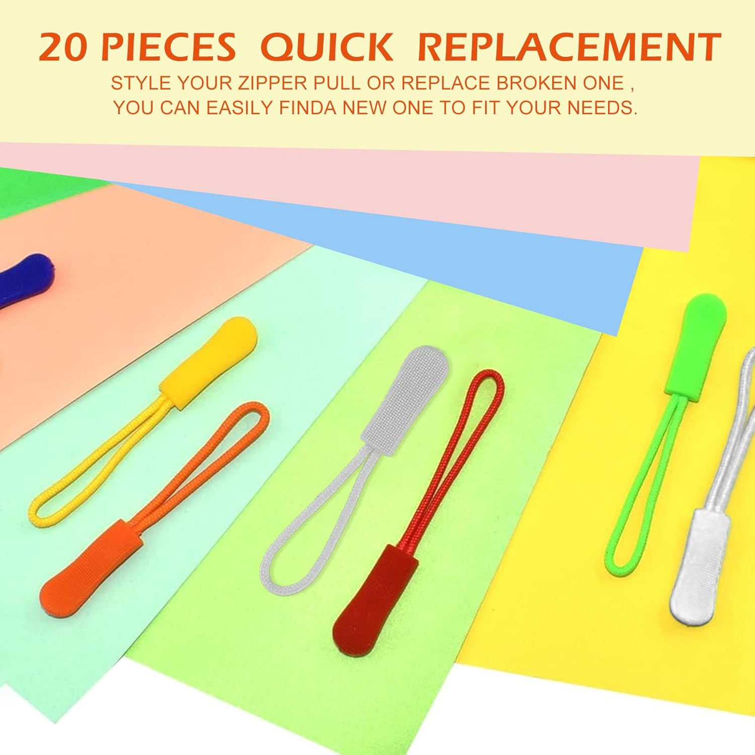 BOROLA 20Pcs Durable PVC Nylon Zipper Extension Pulls Replacement Zipper Pulls for Bags, Jackets, Purses, Backpacks Colorful Zipper Nylon Cord(Black Red) image number 2