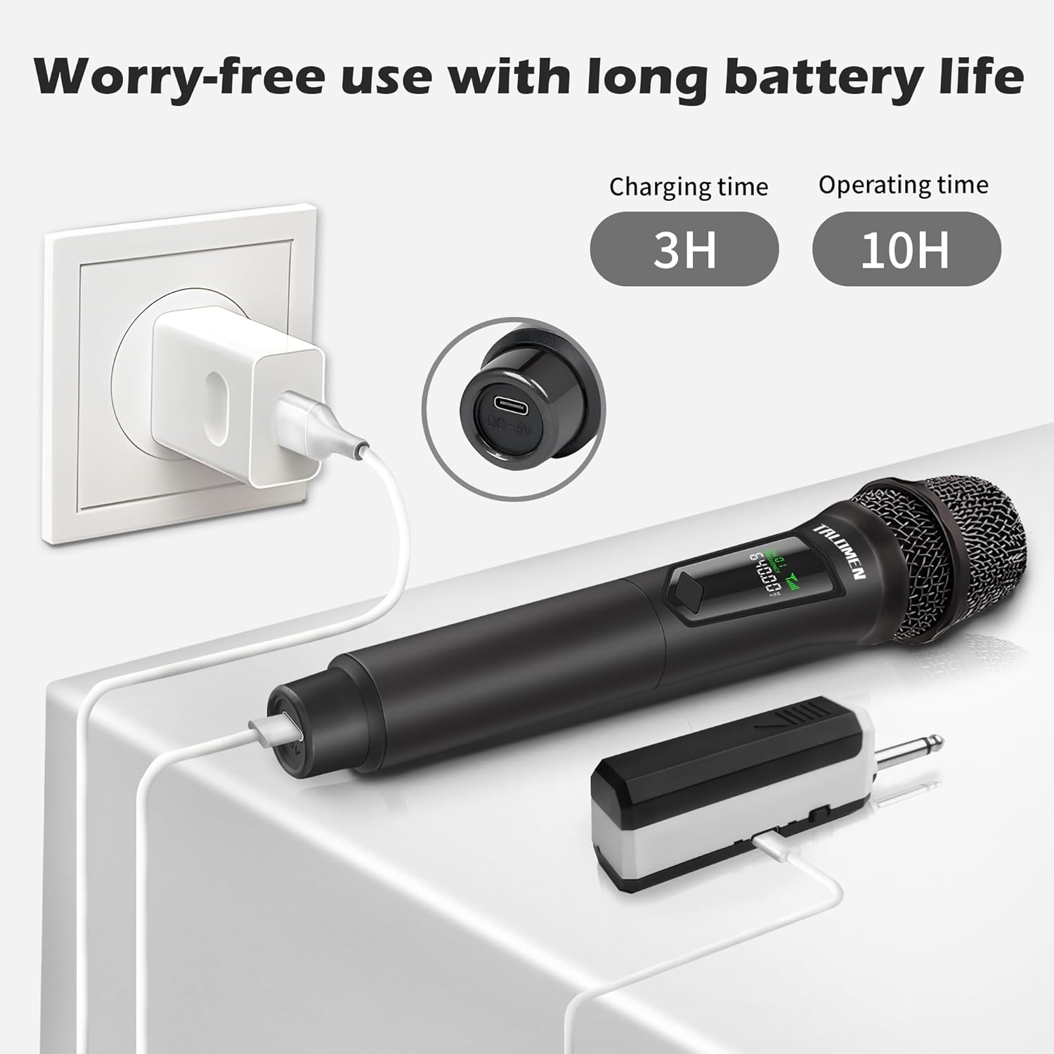 Wireless Microphone,2.4G Handheld Cordless Dynamic Microphone System with Rechargeable Receiver,Professional Karaoke Microphone,160 Ft,For Karaoke Singing,Wedding,Dj,Party,Church,K60-1,Black image number 5