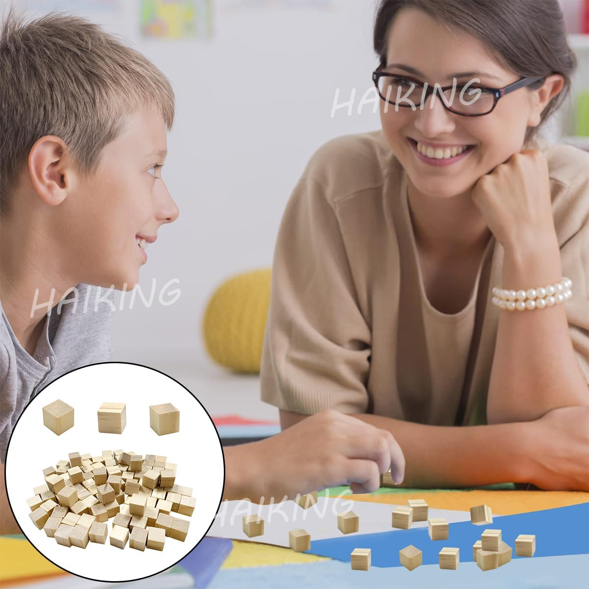 HAIKING Solid Wooden Blocks, 100 Pcs Unfinished Craft Wood Blocks for DIY Crafts, Home D&eacute;cor (1 CM) image number 5