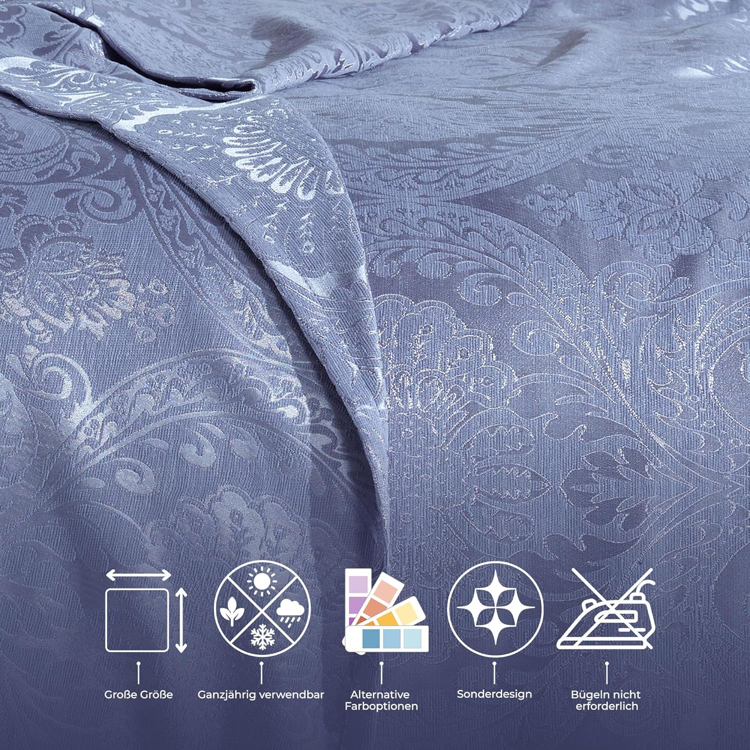 Elart Patterned Jacquard Chenille Fabric Duvet Set, Modern and Soft Bed Throw, Comfortable, Very Durable, Thin Bedspread 220 X 240 Cm and 2 Pillowcases 50 X 70 Cm, Machine Washable image number 5