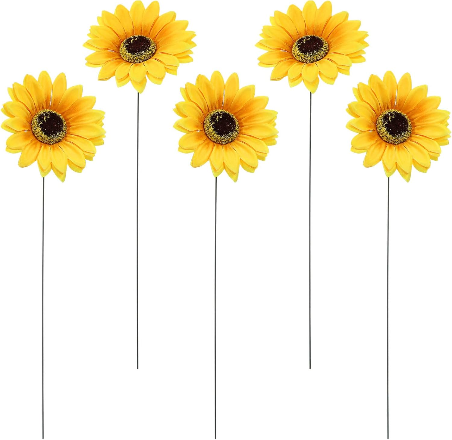 Alipis Metal Sunflower Stake, 5Pcs Rust Proof Yellow Silk Cloth Daisy Flower Stick Large Flower Yard Art Garden Decor for Outdoor Lawn Landscape image number 4