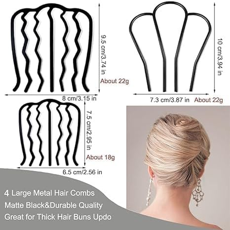 8-Piece Side Combs, French Twist Combs, Hair Forks, Pins & Sticks for Updos, Vintage Hairstyles, Hair Accessories for Women, Metal image number 5