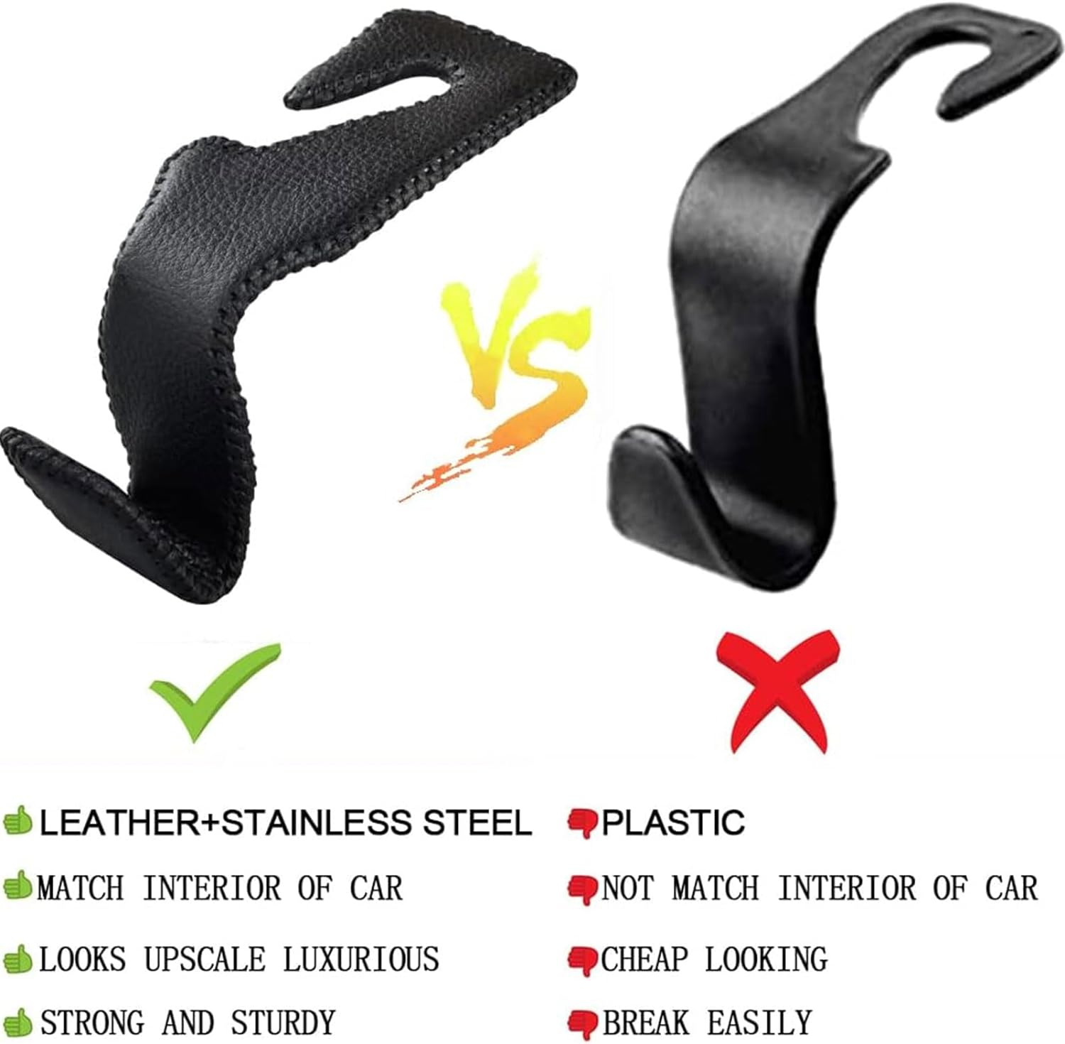 Car Seat Headrest Hook,Headrest Hooks for Car,Back Seat Organizer Black Leather Hanger Holder Hook, for Hanging Purses and Bags and Coats, Pack of 2 image number 5