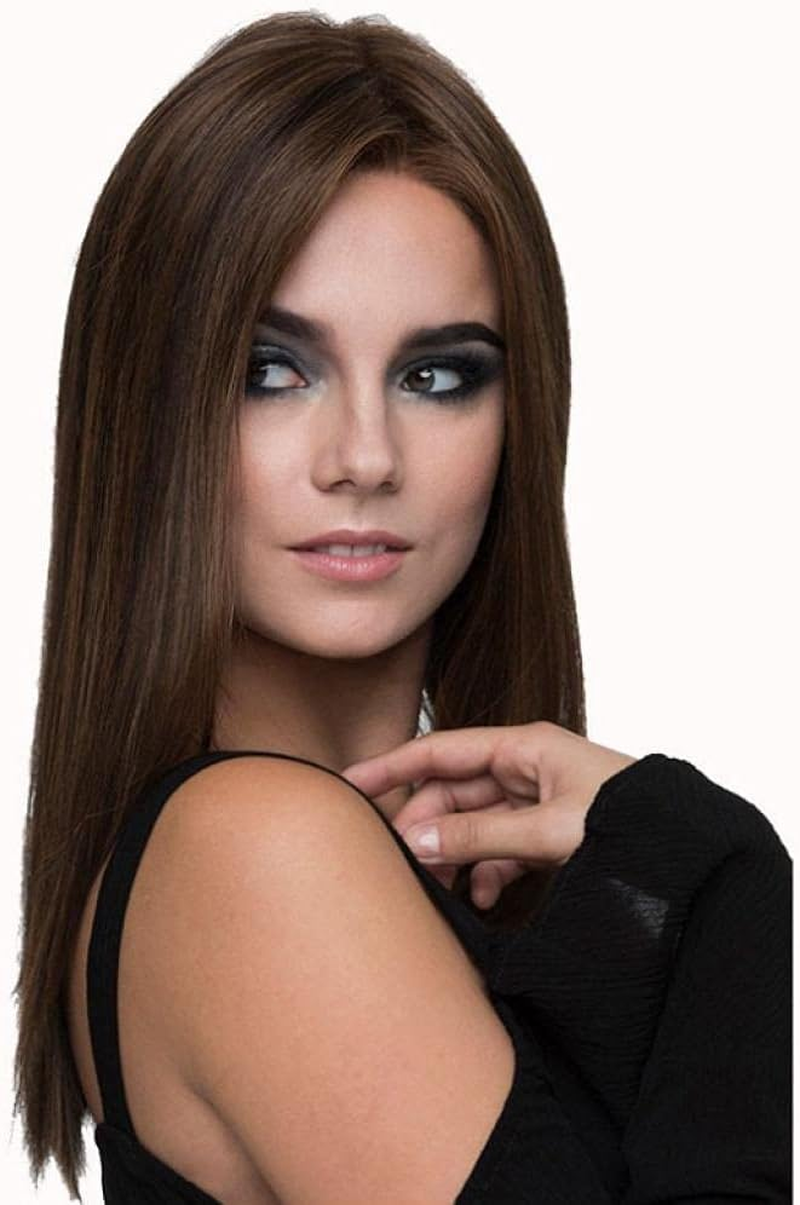 18 Inch Nature Straight Deep Brown Wigs for White Women Soft Hair Synthetic Wigs-A