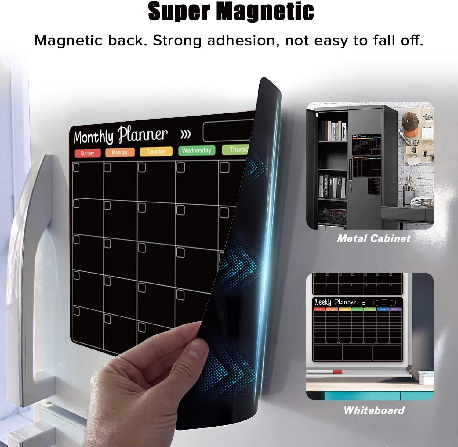 Yakiter 3Pcs Magnetic Fridge Calendar, Monthly, Weekly & Shopping List Refrigerator Planner, Reusable Calendar with Dry Erase Board and 8 Markers, Kitchen Whiteboard (3 PCS) image number 3