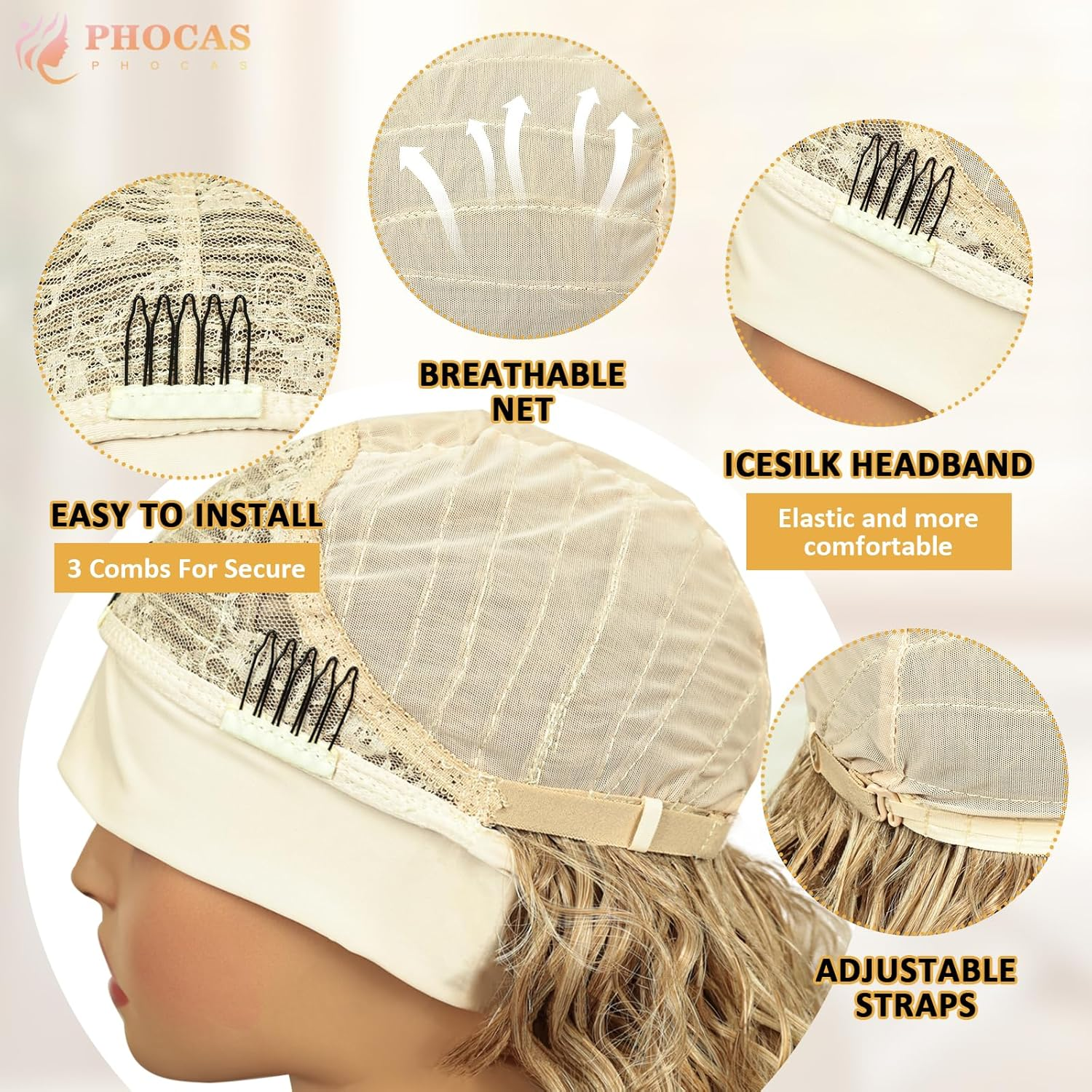 PHOCAS Deep Wave Headband Wig Ombre Blonde Headband Wig Long Curly Synthetic Headband Wig for Women Daily Use 23''/58Cm - A-Platinum Blonde image number 5