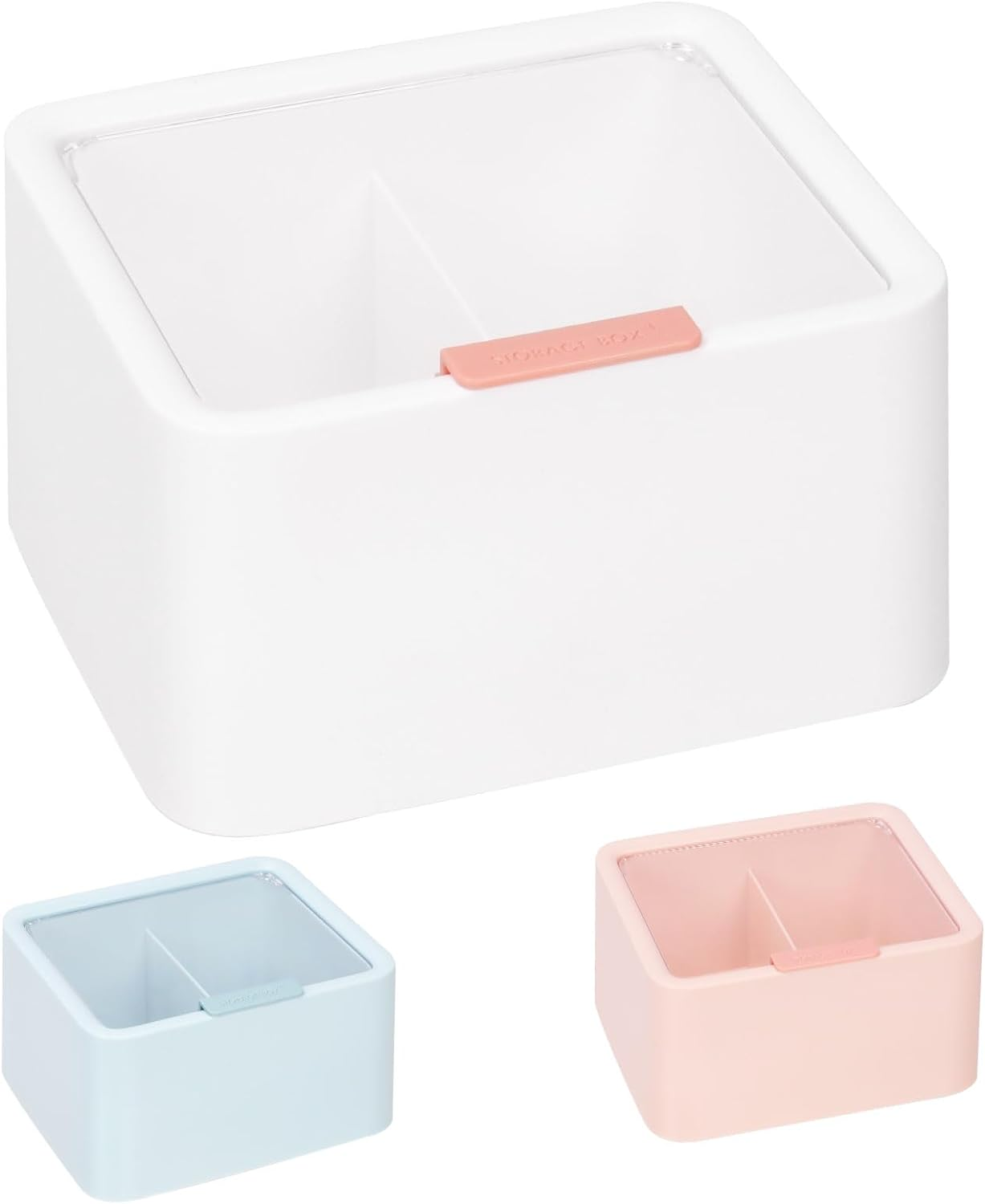 Swpeet 1 Pack White 2 Slot Plastic Cotton Swab Ball Holder, Cotton Pads Storage Canisters, Jar Plastic Container, Storage Container, Dispenser Box with Hinged Lid for Bathroom Home Storage Organizer image number 1