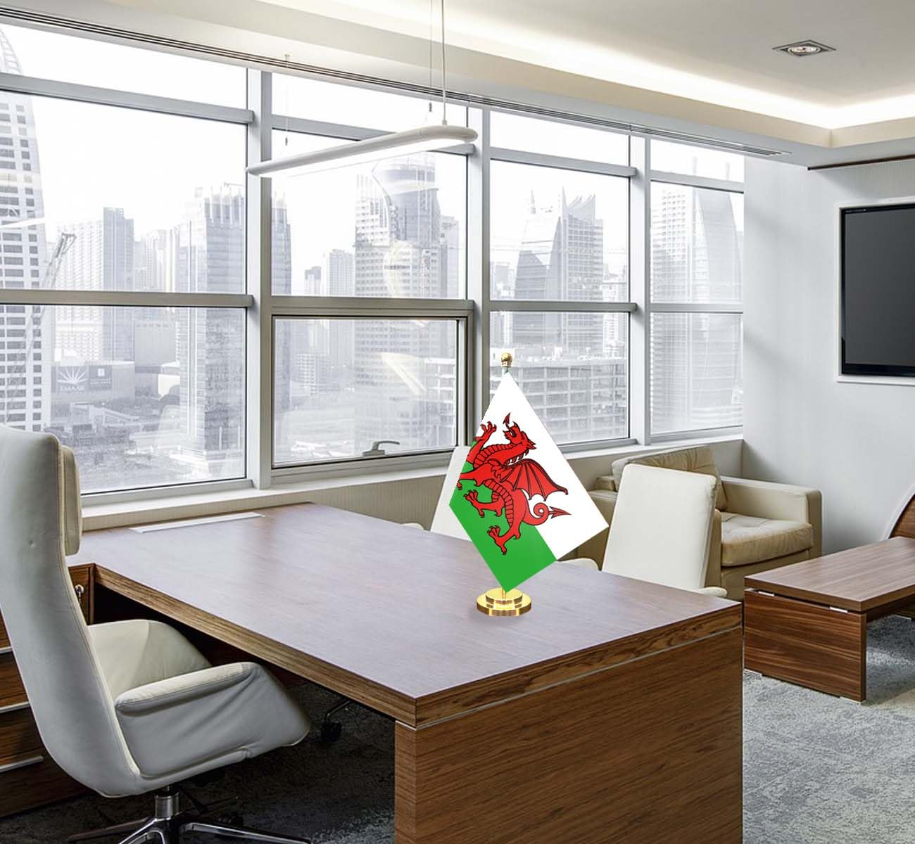 Welsh Desk Small Flag Set,5&times;8 Inch Mini Welsh People Desktop Banner,12" Metal Solid Pole Decor,Tiny Digital Printed Polyester Banner with Golden Base image number 2