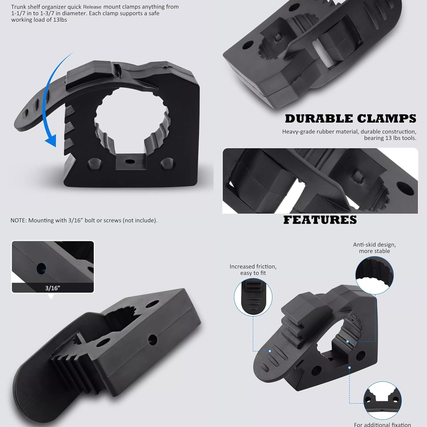 2Pcs Adventure Shovels Bracket,From 1" - 1-1/2" in Diameter Tools,Used by Vehicle on Off-Road Vehicles, Utvs Quick Fist Clamp - Rubber Shovel Holder Mount (2)