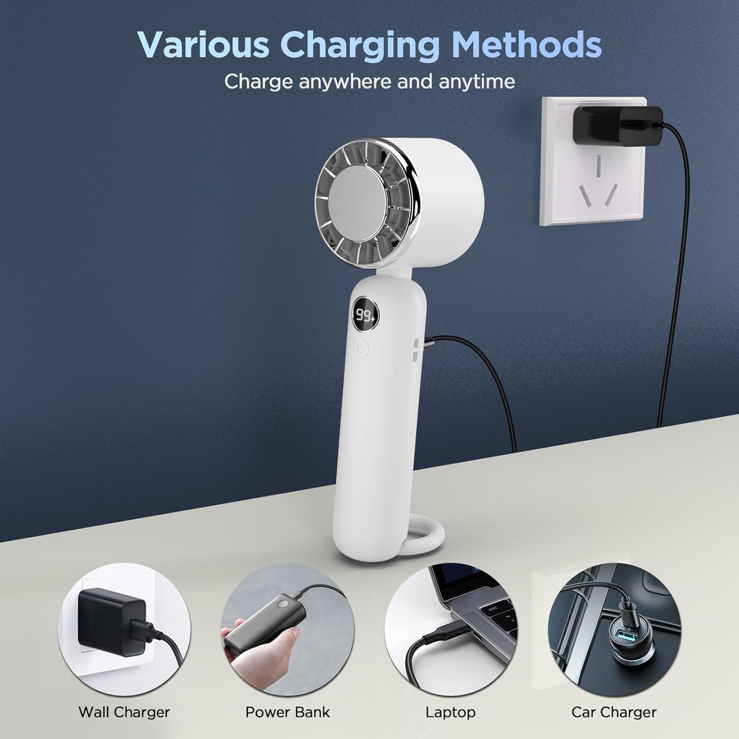 2025 Portable Handheld Fan, Rechargeable Portable Fan, 3 Speeds & Digital Display Small Fan for Travel, 180&deg; Foldable Mini Fan Makeup Fan For - Black image number 7