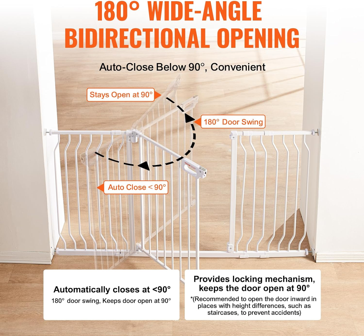 VEVOR Baby Gate, 749-1417 Mm Extra Wide, 762 Mm High, Dog Gate for Stairs Doorways and House, Easy Step Walk Thru Auto Close Child Gate Pet Security Gate with Pressure Mount and Wall Mount Kit, White image number 2