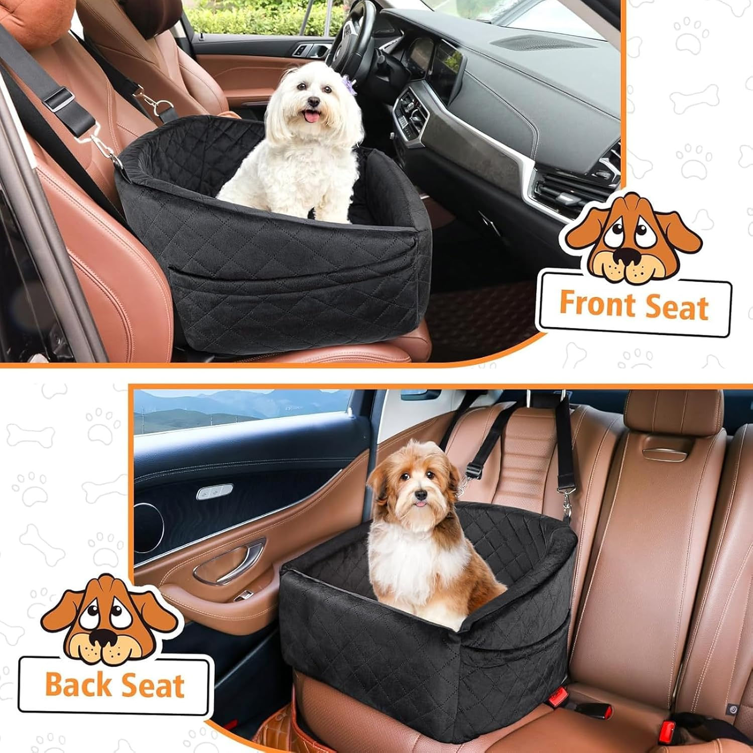 Dog Car Seat for Small Dogs, Portable Dog Car Seat with Storage Pockets, Durable Oxford Fabric Puppy Car Seat Organizer, Easy Install for Cars, Suvs,Black image number 1