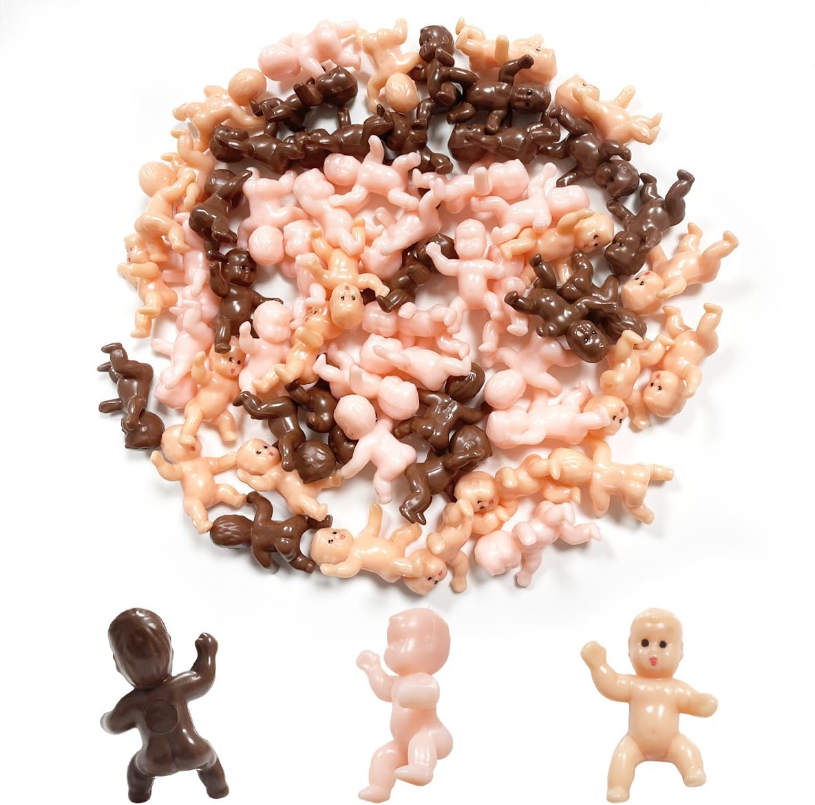 Mini Plastic Babies, 60 Pcs Ice Cubes Game Tiny Babies for Baby Shower Party, Full Moon Gifts, Party Decoretions (Dark Brown, Latin, Pink) image number 1