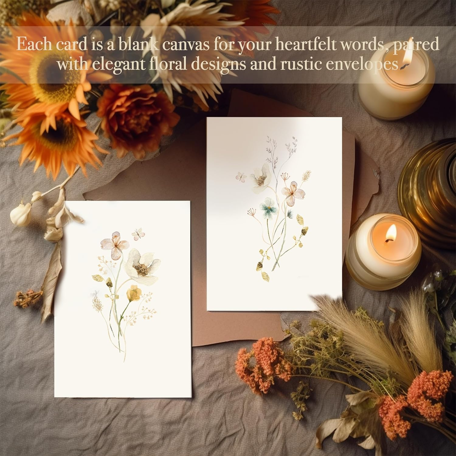Blank Cards, Blank Greeting Cards 4X6, 40Pack -Elegant Floral Design Blank Greeting Cards, Note Cards with Matching Peel-And-Seal Rustic Envelopes for All Occasions image number 1